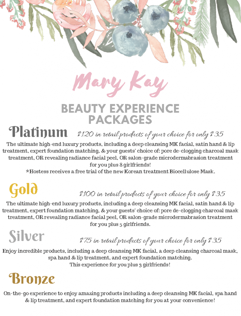 Beauty Experience Packages (Hostess Plan) with $120 for $35